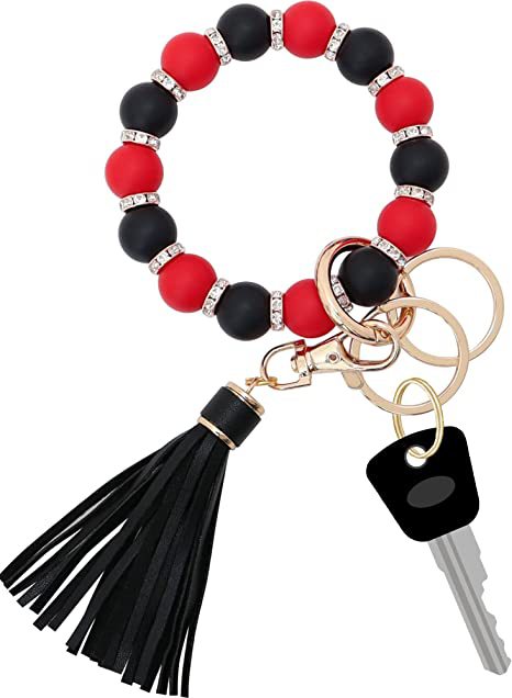 Wholesale Colorful Silicone Bead Tassel Beaded Wrist Keychain